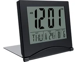 MMOBIEL Klok Numérique LCD Réveil de Voyage Pliable - Klok de Bureau Wekker Numérique avec Indication de la Température et de la Date - Zwart