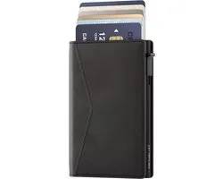 Prowallet Slim - Zwart - Pasjeshouder voor 8 pasjes en briefgeld - Uitschuifbaar - RFID Creditcardhouder - Kaarthouder Portemonnee, Premium Pashouder voor Mannen & Vrouwen - Aluminium, Kunstleer - Incl. Luxe Cadeaubox