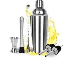 Cocktail Set - Cocktailshaker -RVS - 6 Delige Set - 750ml - Cocktail shaker set - Baraccessoires Voor Thuisbar