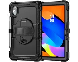 Hoes met ingebouwde Screenprotector Geschikt voor Lenovo Idea Tab / K11 Gen 2 | Inclusief 360° Draaibare Handriem en Schouderriem | Extreme bescherming | Ideaal voor zakelijk gebruik | Zwart