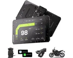 SnelShoppen - R7X Draadloos Motor Scherm 7" voor Apple CarPlay & Android Auto, Quick-Release Houder, 1200 Nits 60fps, IP69K Waterdicht, Universele Ges