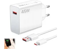 45-W oplader voor Xiaomi, snellader voor Redmi Note 14, 13, 12, met 6-A USB-C-kabel (2 m), 45-W voeding voor Xiaomi 14, 13, 12, 11, 10, Poco F7 Ultra, Redmi Turbo 4 Pro