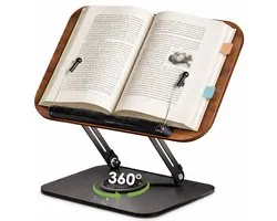 Support de livre Leafu - Support réglable pour ordinateur portable - Support pour livre de cuisine - Support pour tablette - Support pour livre - Bois - Aluminium