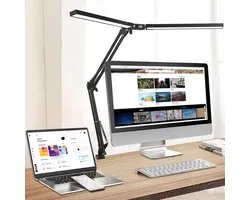 Lampe de bureau Homevy - Lampe de bureau avec fixation par pince - Ajustable - LED - Dimmable - Wit et bras lumineux - Zwart
