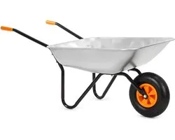 Springos Brouette | Roue de brouette | 65L | 100kg Charge utile | Argent/Orange