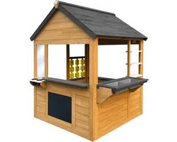 AXI Lynn Speelhuis in Bruin / Antraciet – Houten Speelhuisje met Speelkeuken, Boter, Kaas en Eieren spel en accessoires – FSC hout – Tuinhuisje voor kinderen - 10 jaar garantie!
