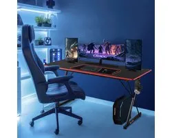 Bureau de Gaming Xergonomic Morpheus - Bureau de jeu - Porte-casque, porte-gobelet et organisateur de câbles - Bureau de jeu avec couche supérieure revêtue de fibre de carbone - Pieds réglables - D60xL160xH75 cm - Zwart/ Rouge