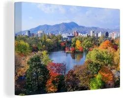Canvas schilderij 90x60 cm - Wanddecoratie Herfst valt over het Odori Park in het centrum van Sapporo in Japan - Muurdecoratie woonkamer - Slaapkamer decoratie - Kamer accessoires - Schilderijen op canvas