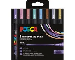Uni POSCA paintmarker PC-5M | 1 | 8 - 2 | 5 mm | etui van 8 stuks in metallic kleuren