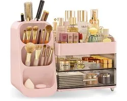 D' Lor Make-up Organizer – Luxe Cosmetica Opberger met Lades & Compartimenten – Pour Maquillage, Parfum, Pinceaux et Plus – Rose