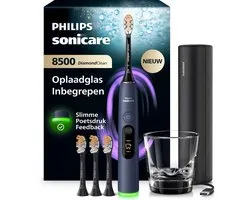 Philips Sonicare Next-Generation DiamondClean 8500 Elektrische Tandenborstel - Inclusief 4 A3 All-in-One Opzetborstels, Slimme Poetsdruksensor, Persoonlijke Coaching, Oplaadreisetui & Oplaadglas - Zwart - HX8515/13