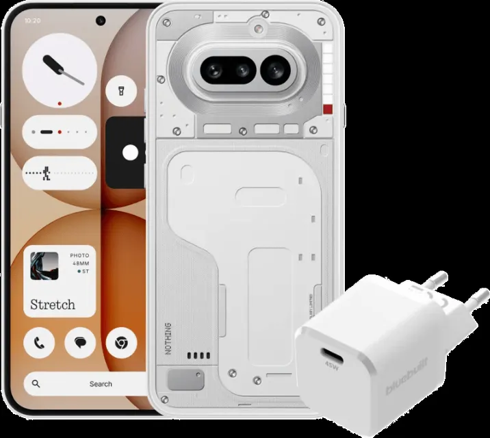 Nothing Phone (4a) 128GB Wit 5G + BlueBuilt Oplader met Usb C Poort 45W Wit