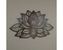 iwa concept - Mandala en métal - Décoration murale - Décoration murale fleur de lotus - Cadeau de pendaison de crémaillère - Plaque murale en métal - 43x28 ​​cm - noir