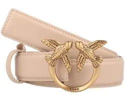PINKO Love Berry Riem Leer - Dames - 80 cm - beige-grigio fumo