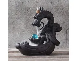 LotaHome - Encens Cascade Dragon - Brûleur d'encens - Ensemble complet - Comprenant 120 cônes de parfum, 30 bâtons d'encens, 40x spirale d'encens, 1 sous-verre, 1 support en spirale, 1 porte-brûleur à cône sphérique - Brûleur de Geur - Marron-