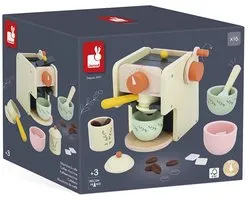 Janod Shiny Grandma - Machine à Café Avec 5 Accessoires de vêtements pour bébé - Coffret en Bois Pour Devenir un Vrai Barista ! - Convient à partir de 3 ans