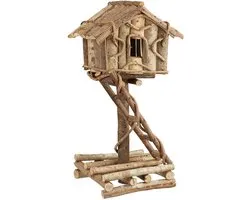 Relaxdays Bird House debout - maison mangeoire à oiseaux décorative avec échelle - bois fait main
