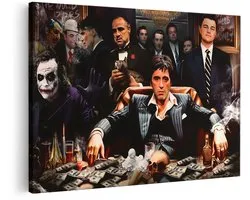Artaza Canvas Schilderij Scarface - 150x100 cm - Groot - Wanddecoratie Maffia Collage - Muurdecoratie Godfather - Peaky Blinders Joker - Schilderijen Op Canvas