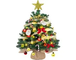 Mini Christmas Tree with Lights LED 60cm/24" Table Christmas Tree Battery Powered Lighting Artificial Desktop Decorations Tree with Berries, Pine Cones and Bows for Home, Kitchen, Office,Bar Decor