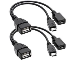 Set van 2 Micro USB OTG-adapterkabel met voeding, USB OTG voor Fire TV Stick, Raspberry Pi Zero, Sega Genesis Mini, toetsenbord, muis, flashdrive-aansluiting, zwart