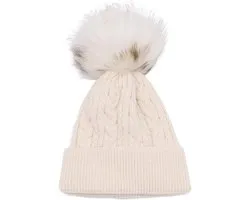 QUEEN HELENA Warm knitted hat for winter, soft, with PON PON PON Cap Simple ladies CP03, ivory - ShopVlot