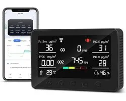 Therm La Mode CF-30 Slim luchtkwaliteitsmeter voor pollen, CO2, PM2,5, PM1,0, TVOC, temperatuur, luchtvochtigheid, CO2-meter, app voor gegevensgeschiedenis