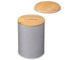 Bocal de rangement Gomero en métal gris café mat avec couvercle en bambou 1,4 L