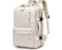 Sac à dos grande capacité – Doté d'un compartiment séparé pour un ordinateur portable de 15,6 pouces – Sac à dos de voyage étanche pour femmes – Grand sac de cabine – Design extensible – Port de chargement USB intégré – Blanc crème