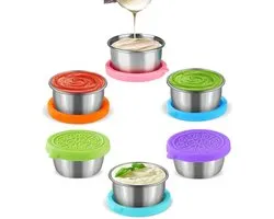 Mini Vershoudbakjes - 6 Stuks - RVS Snackbox - To Go Dressingpotjes 40ml - Duurzame Snackdoosjes - Herbruikbare Diepvriesbakjes - Lunchbox Seal cup - Voorraaddoosjes Met Deksel - Dressing Bakje - BPA Vrij - Lekvrij - Voor Dips/Salade/Specerijen Enz