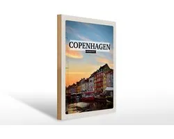 Holzschild Reise 30x40cm Copenhagen Denmark Sonnenuntergang