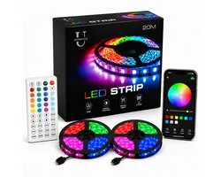 Ustratics Led Strip - 20 meter - 2x10m - Light - rgb LED Verlichting - Afstandsbediening - Bluetooth - licht - Dimbaar - Gaming - Ledstrip - Ledstrips