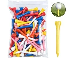 Tees de golf professionnels en bois (paquet de 100) — Disponibles en différentes couleurs et tailles — Tees de golf hauts — Réduit l'effet latéral et la friction — Supports de tee en bois — Chevilles de tee