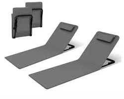 J&R Ligbed - Set van 2 ligbedden - Strandmat - Ligstoel - Mat - Matten - Bed - Gewatteerd - Verstelbare rugleuning - Opvouwbaar - 3 standen - Mobiel bed - Lichtgewicht - 2 stuks - Grijs