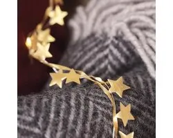 Lights4fun Indoor 40 Warm White Micro LED Gold Fabric Star Garland String Fairy Lights Battery Operated with Timer 3.8m