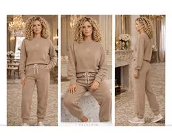 La Booty Dames Joggingpak Taupe – Premium Katoen – Luxe Jogger Set - Comfy set – Handmade in Belgium – maat L
