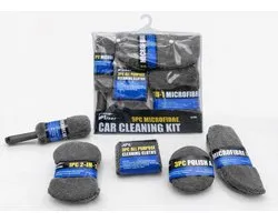 TLVX Car Cleaning Kit / Auto Schoonmaak set / Krasvrij Wassen / Professionele Autoreiniging / Velgen Schoonmaken / Zachte Velg Borstel / Microvezel Washand / Spons / Doeken / Polish Pads / Interieur / Exterieur / Velgen en Banden / 9-Delig