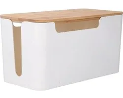 Kabelbox - Kabelopberger - Kabelbeheer Thuis - Houten Deksel - 23.5 cm - Wit