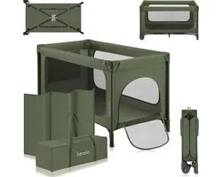 Lionelo Jasmin Easy Fold Campingbedje – Snel opvouwbaar systeem – 2 matrashoogtes (T25) – Zijdeur met rits – Gaaswanden – 2 wielen met rem – Stalen frame – Reistas inbegrepen – 0-36 maanden – Reisbedje met zijvak – Compact & draagbaar