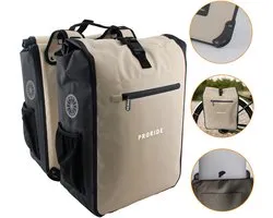 Proride® Dubbele Fietstas Rolltop - Fietstassen Electrische Fietsen - 40L - Beige - Geschikt voor MIK adapter - 100% Waterdicht - Elektrische Fiets - Fietszakken