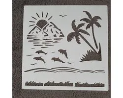 Stencil, Scene strand , 20x20, kaarten maken, scrapbooking, sjabloon, knutselen, herbruikbaar