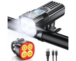 Mohard Bicycle light front and rear, 4+7 modes & LED display 2000 lm, super bright lighting, rechargeable 3000 mAh, waterproof IP65, rear light