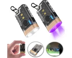 Flashlight - LED flashlight - Mini Flashlight - EDC flashlight - USB C rechargeable - Keychain flashlight - Clip - Tail magnet - 9 modes - Waterproof pocket flashlight - 2 PC