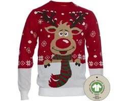 Pull de Noël laid femme et homme - Pull de Noël "Rudolf avec écharpe" - 100 % Katoen biologique - Pull de Noël homme et femme Taille S