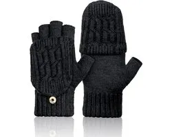 Winter Touchscreen Half-Finger Flap Handschoenen - Verdikt Kasjmier Fleece - Unisex - Fotografie en Sport Vingerloze Wanten - Zwart
