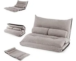 GOPLUS Floor Sofa with Sleeping Function, 3-in-1 Sofa Bed with Adjustable Backrest, Cushion and Foam, Load Capacity 150 kg, Sleeping Chair, Folding Sofa for Living Room and Bedroom, Grey