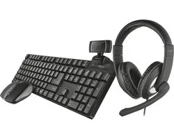 Trust Qoby 4-in-1 Home Office Set met Webcam, headset, toetsenbord (azerty) en muis