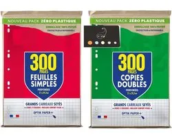 Set of 300 single sheets + 300 double copies large perforated Seyès checks A4 + 1 Blumie self-adhesive index - ShopVlot
