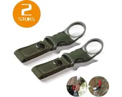 Colorful Sun® Nylon Strap - Bottle Holder Clips - 2 Stuks - Water Bottles Buckle - Holder Hook Backpack - Carabiner Tactical Keychain - Camping Hiking Travel Fishing Outdoor Activities - Groen