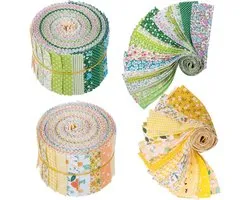 Set van 80 Stuks Patchwork Stofstrips voor Quilten en DIY Creaties - Katoenen Jelly Roll in Geel en Groen, 6.5 x 50 cm
