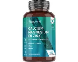 WeightWorld Calcium, Magnésium et Zinc avec vitamine D3 - 400 comprimés végétaliens pour plus d'un an d'approvisionnement